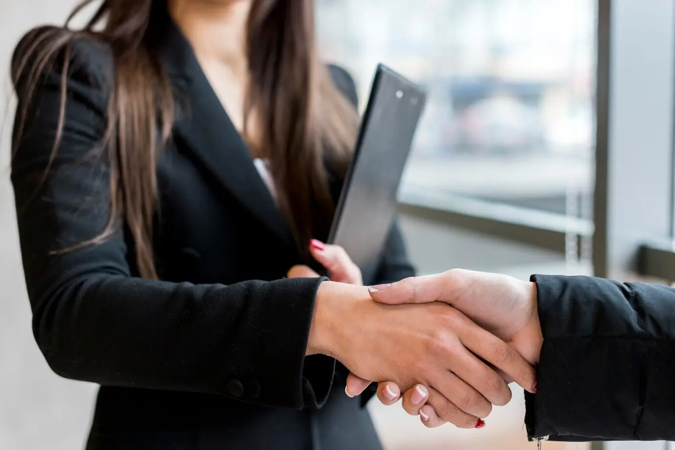 Brunette businesswoman conducting a negotiation