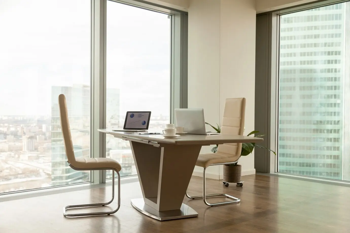 Workplace of a modern company manager in a bright office